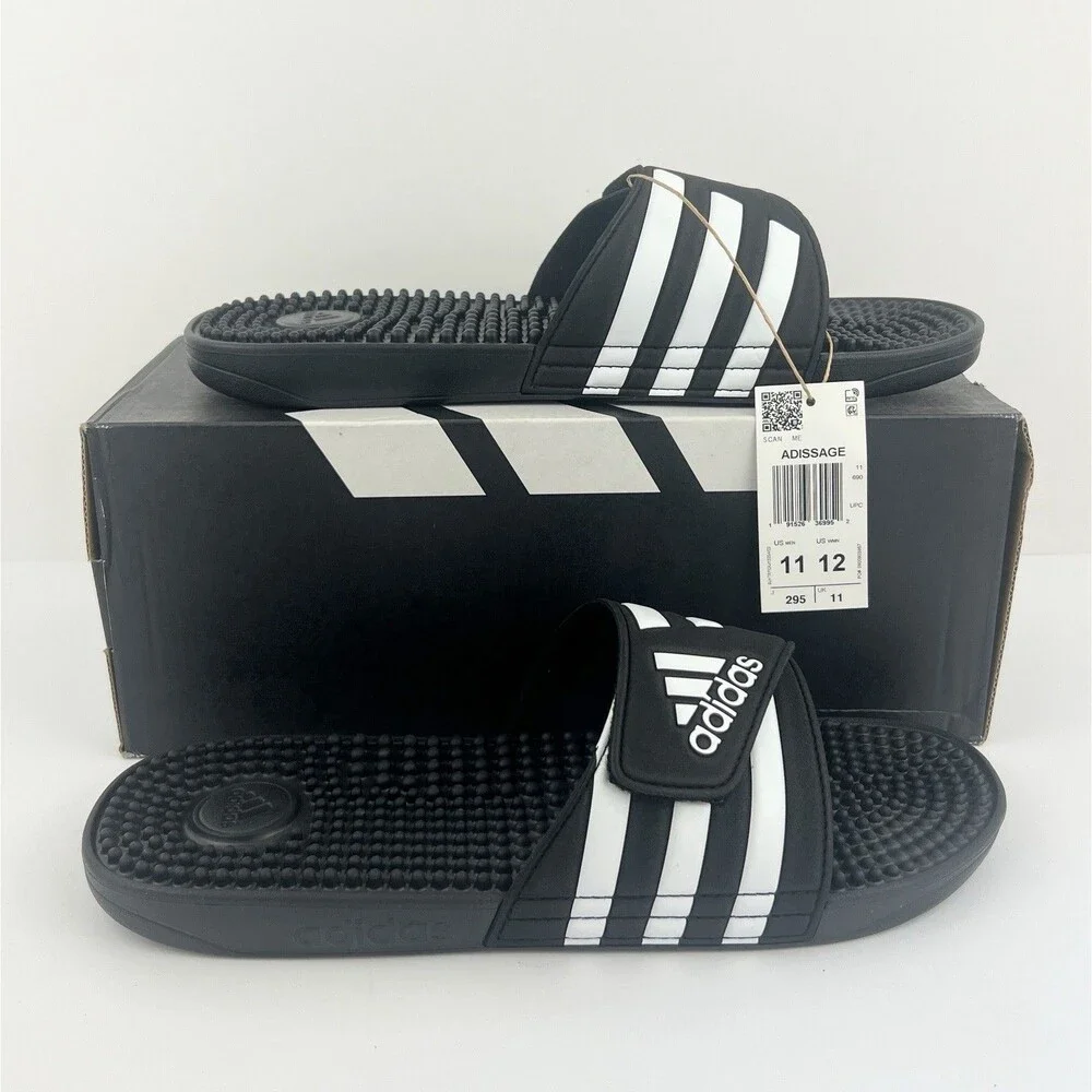 Adidas Adissage Slides Black White Massage Footbed Sandals Mens 11 Womens 12